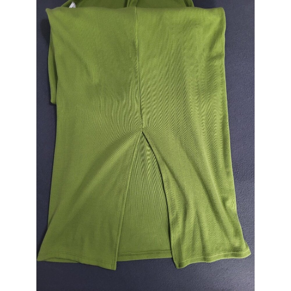 Lulus Show Stealer Lime Green One-Shoulder Asymmetrical Ribbed Maxi Dress SZ LG - Picture 6 of 10
